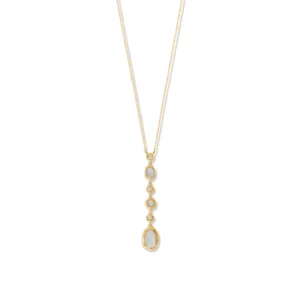 Gold Plated CZ and Rainbow Moonstone Drop Necklace
