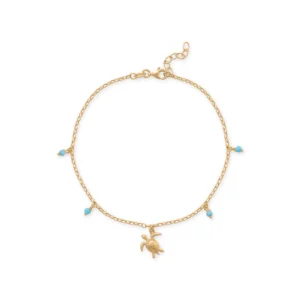 14 Karat Gold Plated Sea Turtle and Reconstituted Turquoise Anklet